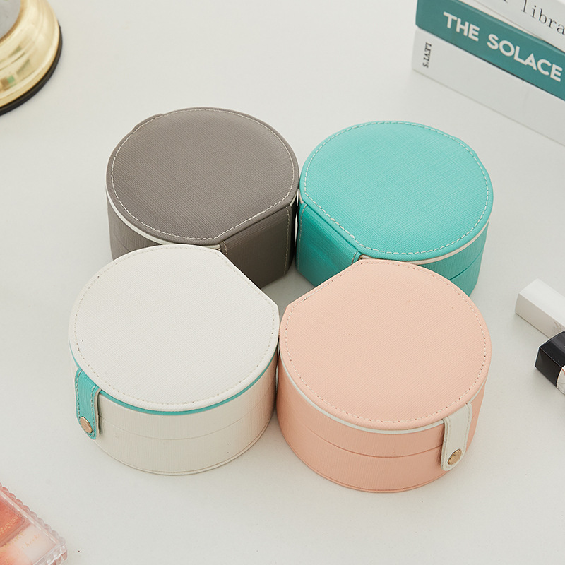 Round Double-Layer Jewelry Case with Mirror front and overall view