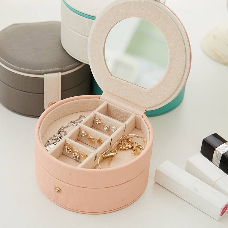 Round Double-Layer Jewelry Case with Mirror open interior layout