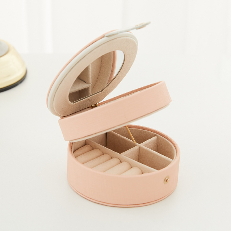 Round Double-Layer Jewelry Case with Mirror storage configuration
