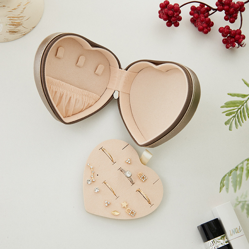 Heart-Shaped Zippered Jewelry Case open interior layout