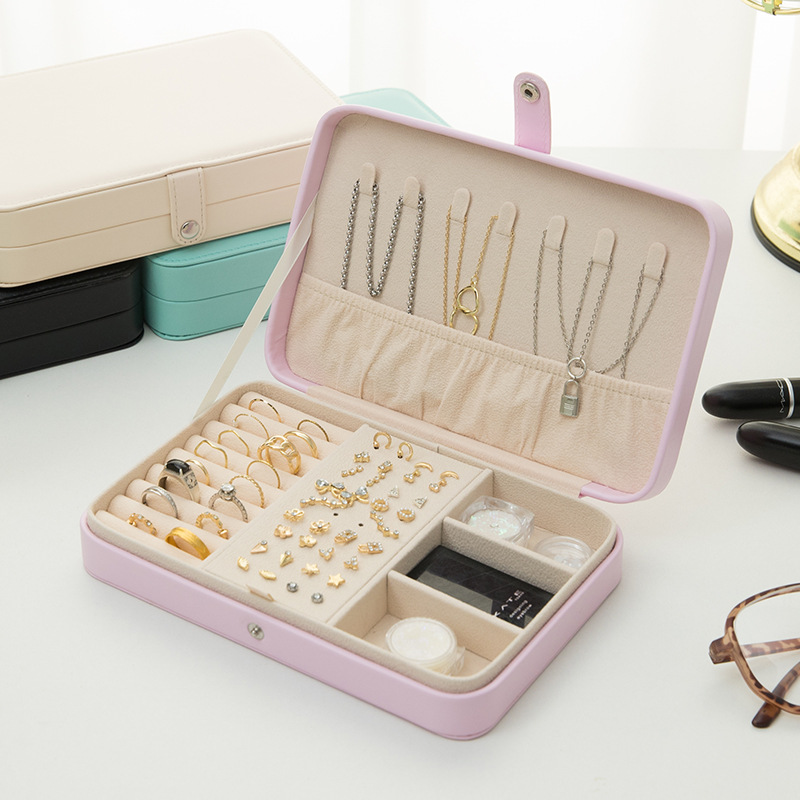 Flat Rectangular Jewelry Organizer with Mirror open interior layout