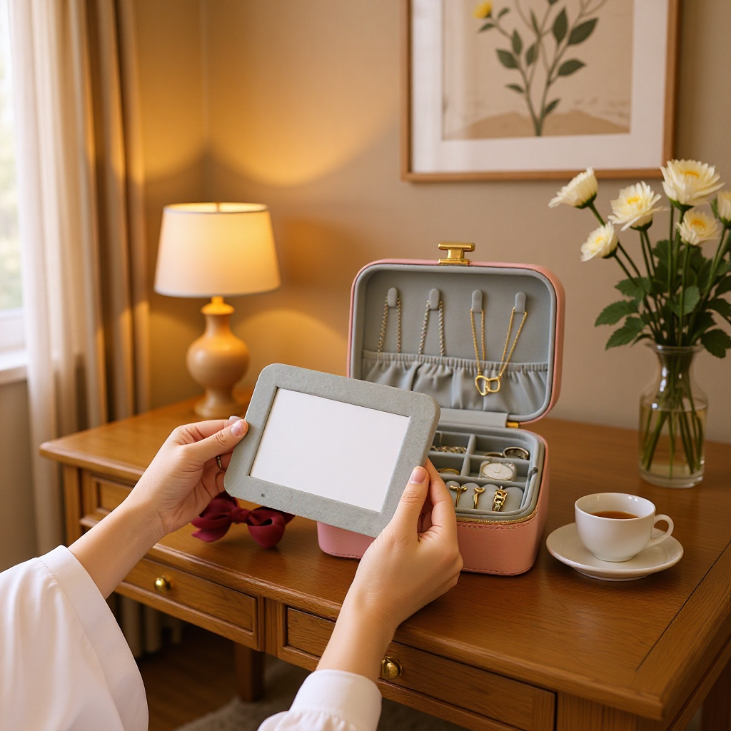 Double-Layer Jewelry Box with Removable Mirror open interior layout