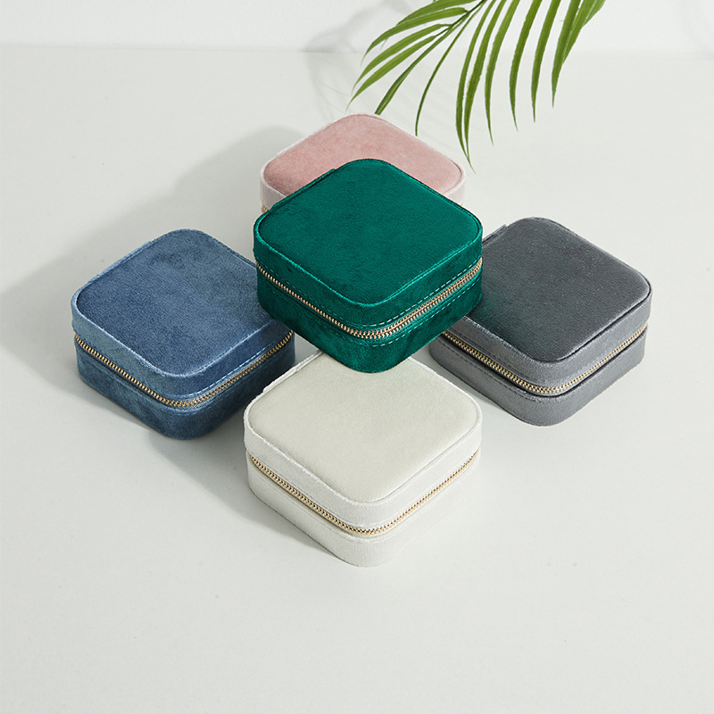 Round Velvet Travel Jewelry Case with Mirror open interior layout