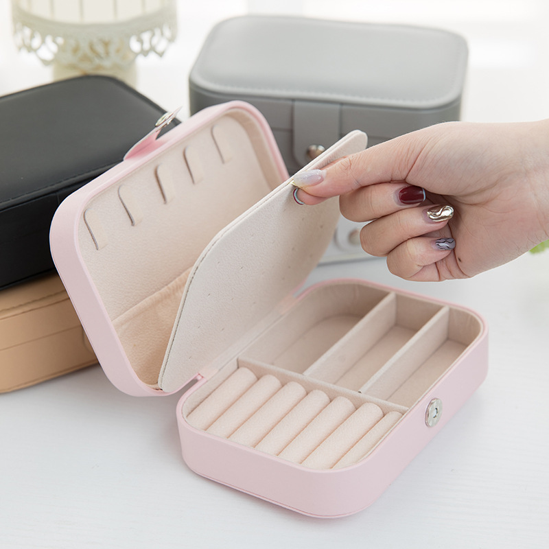Rectangular Jewelry Box with Button Closure open interior layout