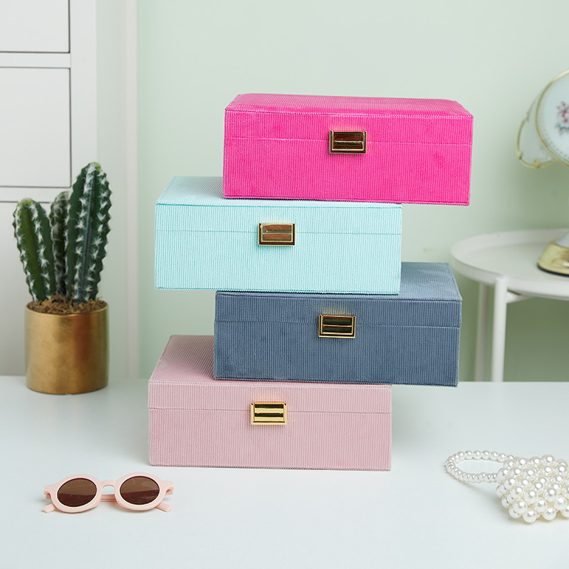 Large Multi-Level Velvet Jewelry Box front and overall view