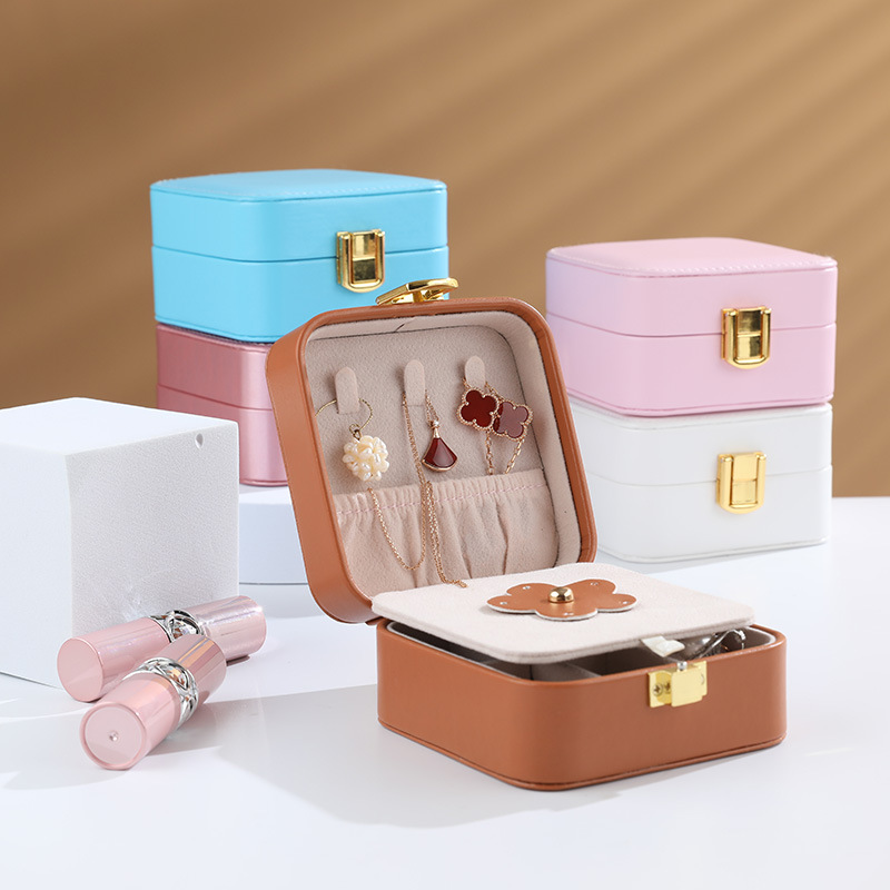 Compact Square Jewelry Box with Clasp open interior layout