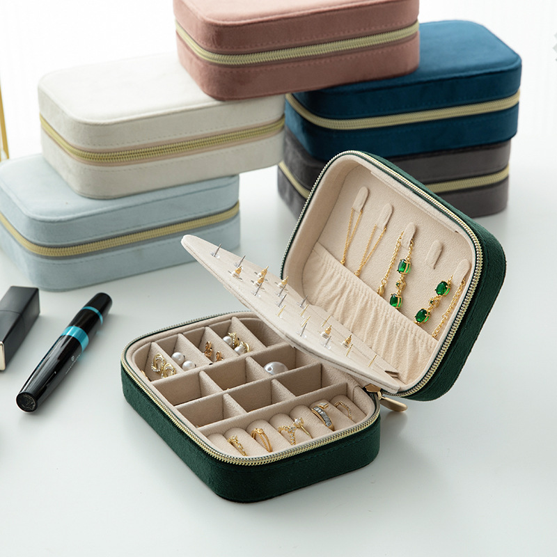 Rectangular Velvet Travel Jewelry Case front and overall view