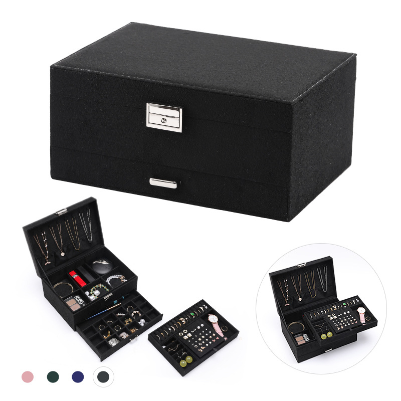 Three-Tier Velvet Jewelry Chest with Lock additional product view