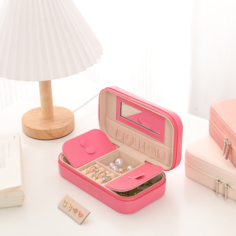 Rectangular Travel Jewelry Case with Mirror front and overall view