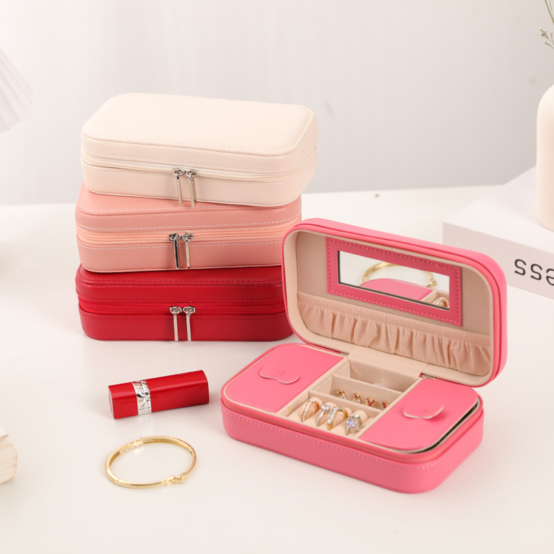 Rectangular Travel Jewelry Case with Mirror storage configuration