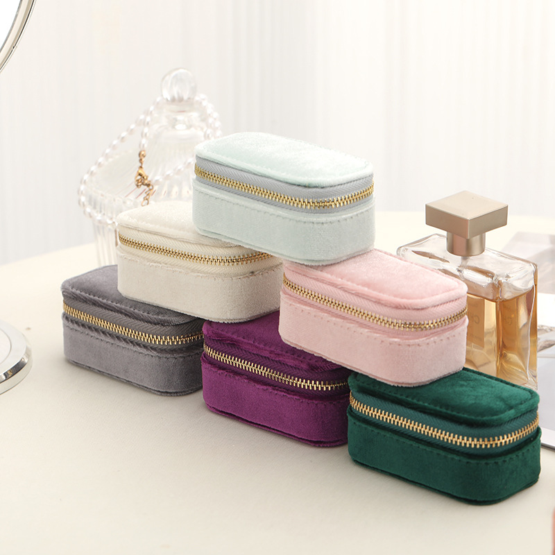 Mini Velvet Zippered Jewelry Case front and overall view