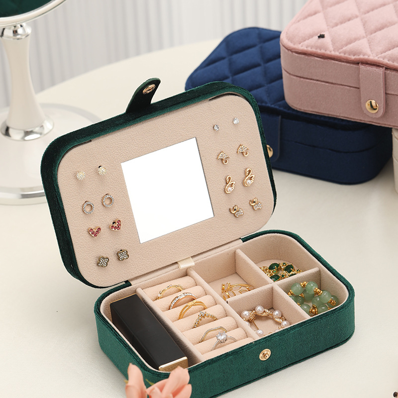 Quilted Velvet Jewelry Organizer with Mirror jewelry compartment details