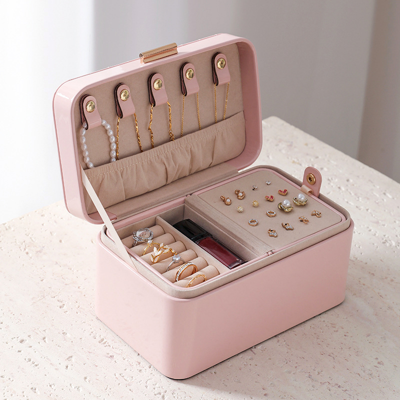 Handled Double-Layer Jewelry Organizer open interior layout