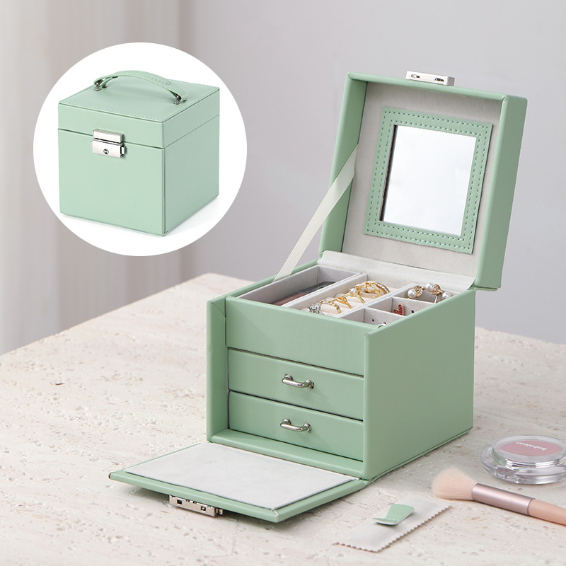 Multi-Level Jewelry Box with Mirror and Handle storage configuration