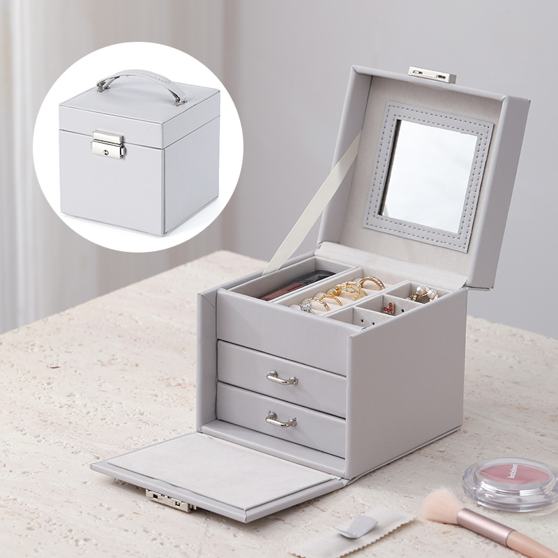 Multi-Level Jewelry Box with Mirror and Handle available finish view
