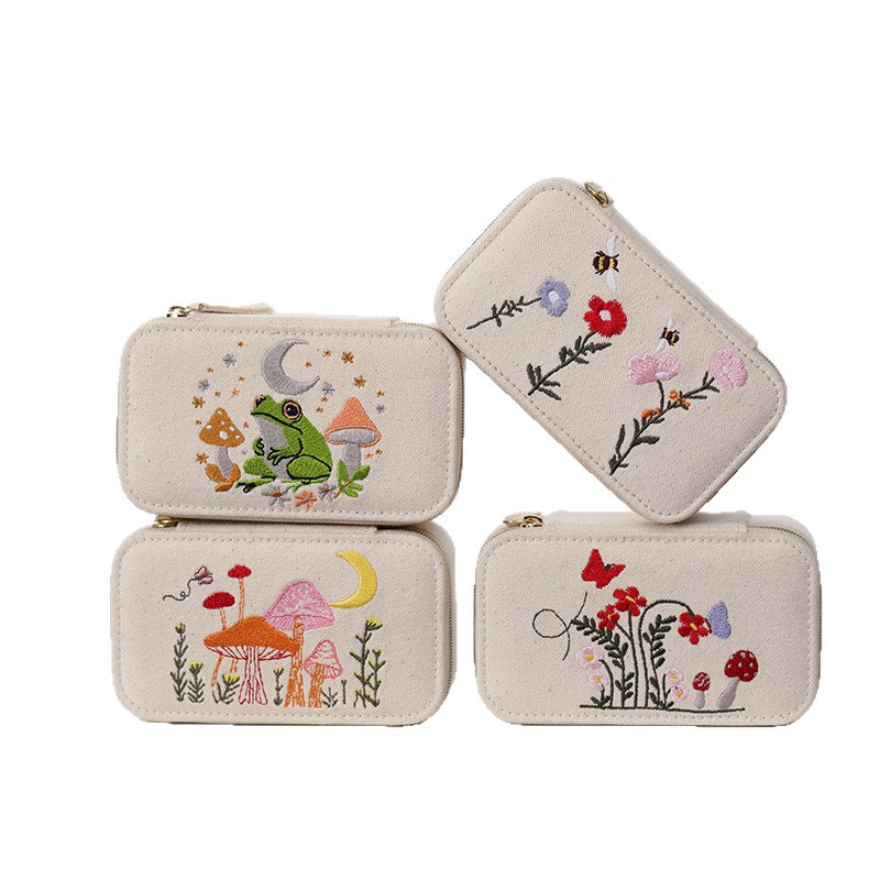 Embroidered Linen Jewelry Storage Case available finish view