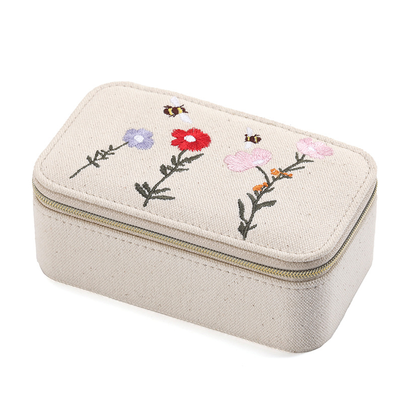 Embroidered Linen Jewelry Storage Case additional product view