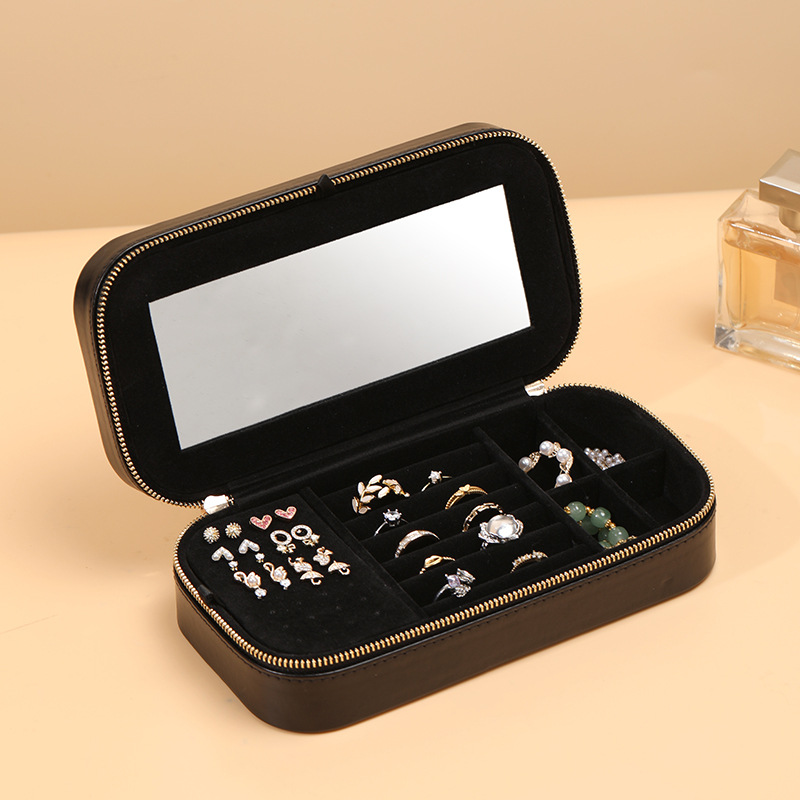 Striped Zippered Jewelry Organizer with Mirror jewelry compartment details