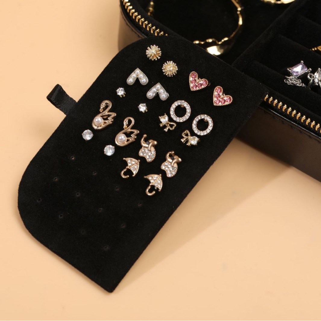Striped Zippered Jewelry Organizer with Mirror storage configuration