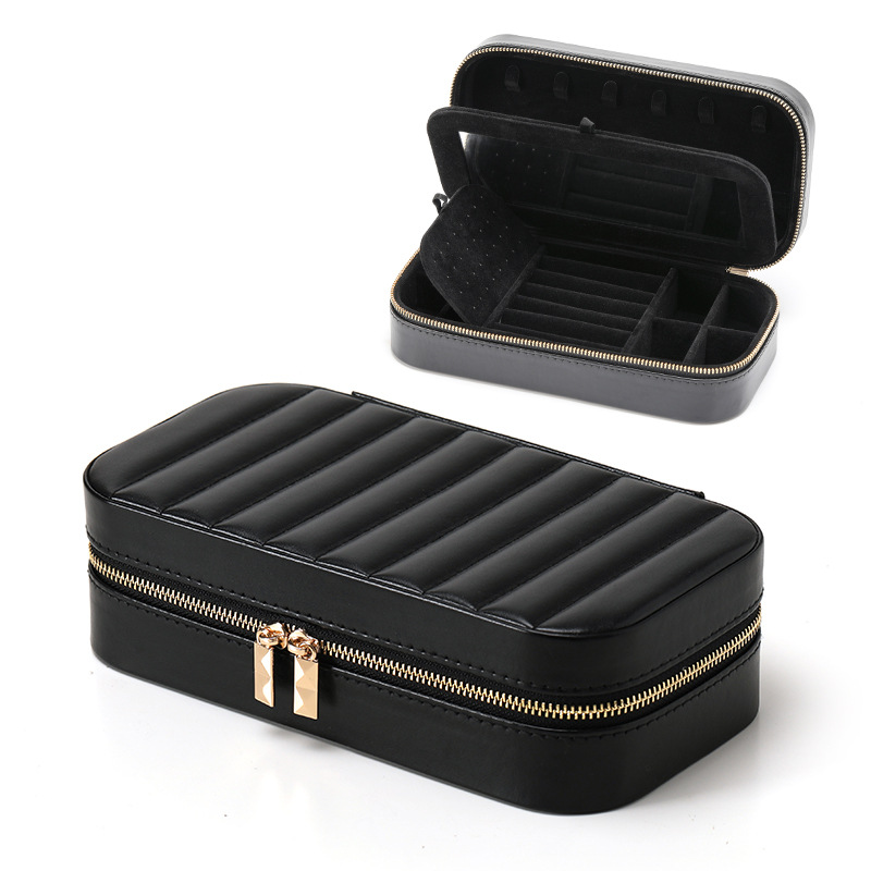 Striped Zippered Jewelry Organizer with Mirror available finish view