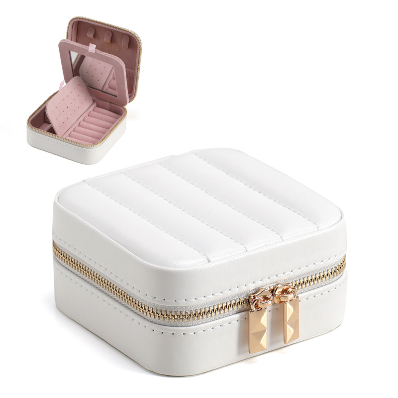 Striped Zippered Jewelry Organizer with Mirror additional product view
