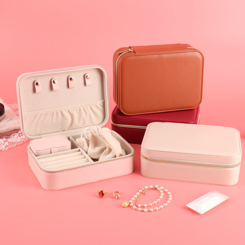 Rectangular Jewelry Case with Drawstring Pouch front and overall view