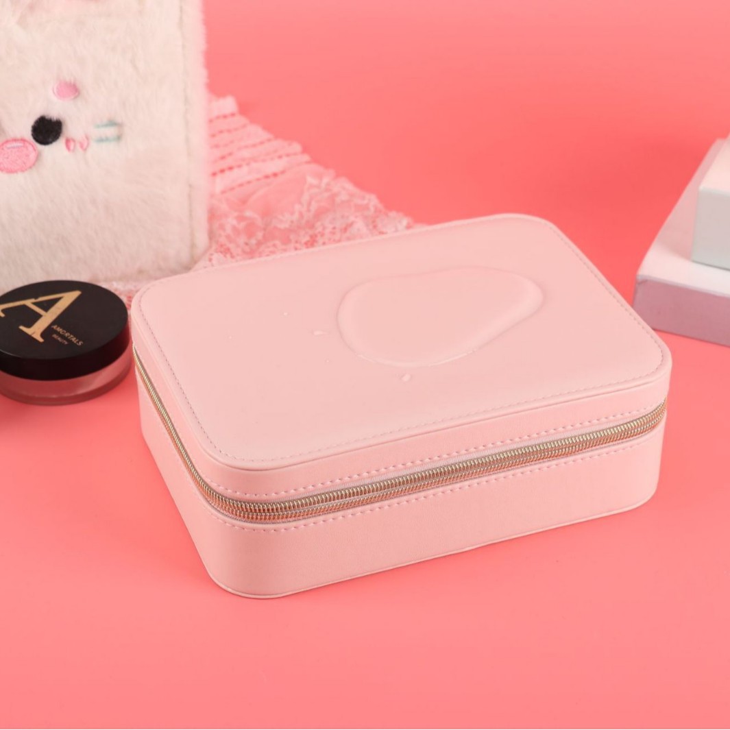 Rectangular Jewelry Case with Drawstring Pouch storage configuration