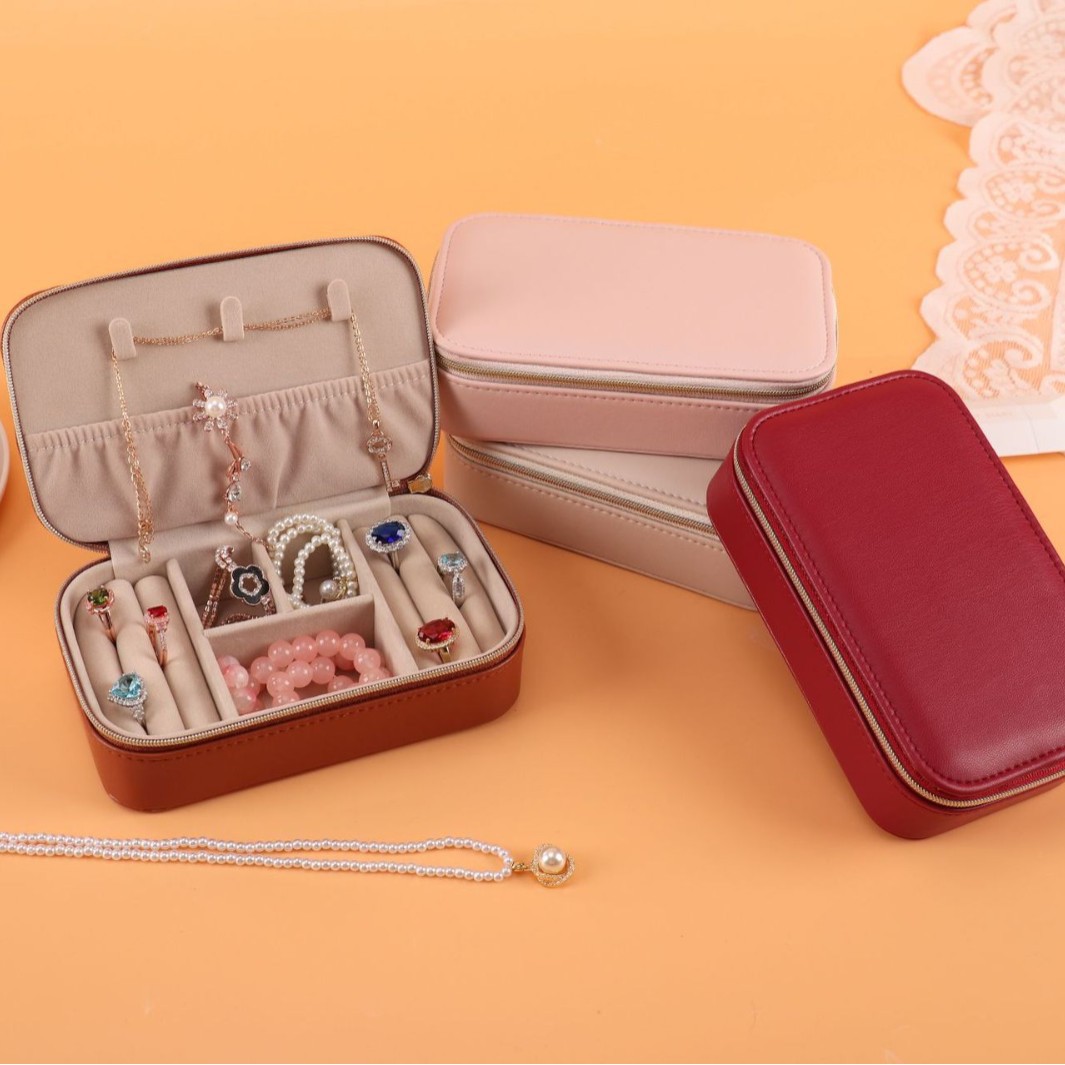 Compact Rectangular PU Jewelry Case front and overall view