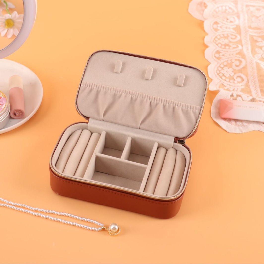 Compact Rectangular PU Jewelry Case open interior layout