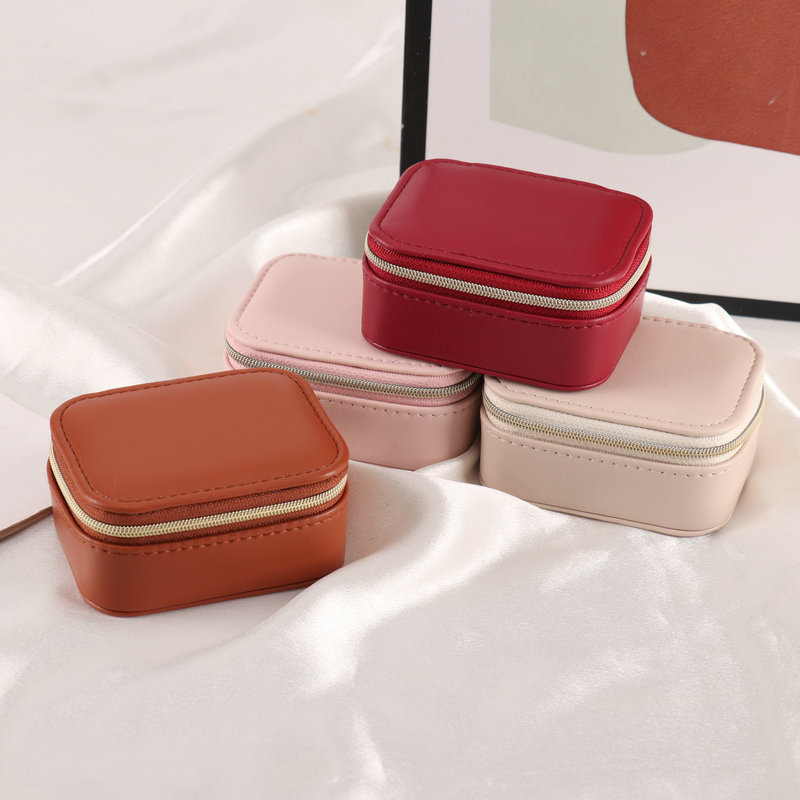 Mini Square PU Travel Jewelry Case front and overall view