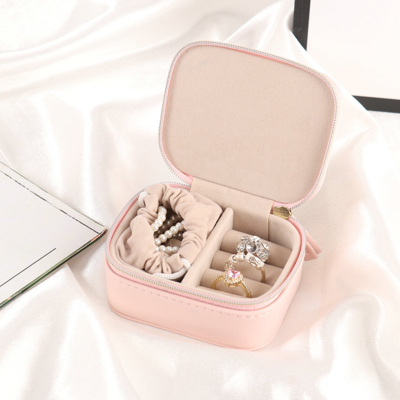 Mini Square PU Travel Jewelry Case open interior layout