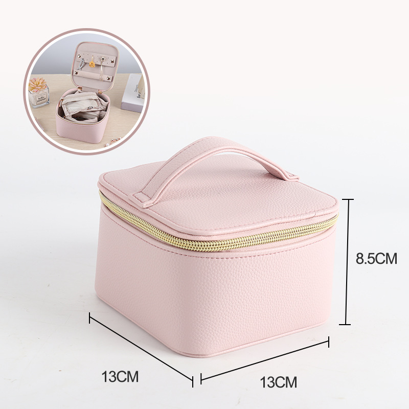 Square PU Travel Jewelry Case with Handle open interior layout