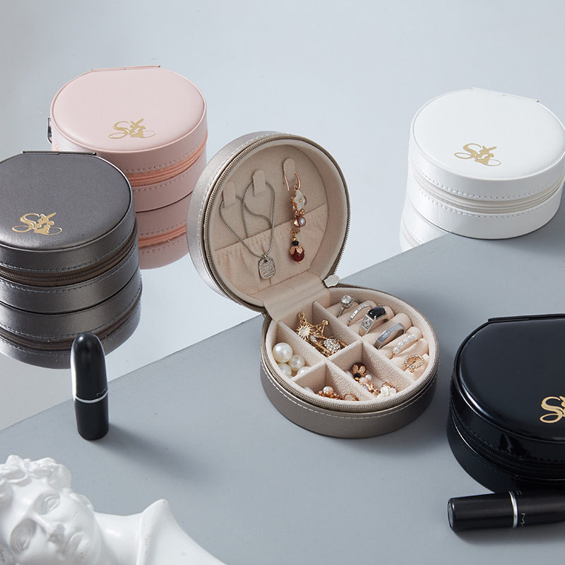 Round and Square Travel Jewelry Cases front and overall view