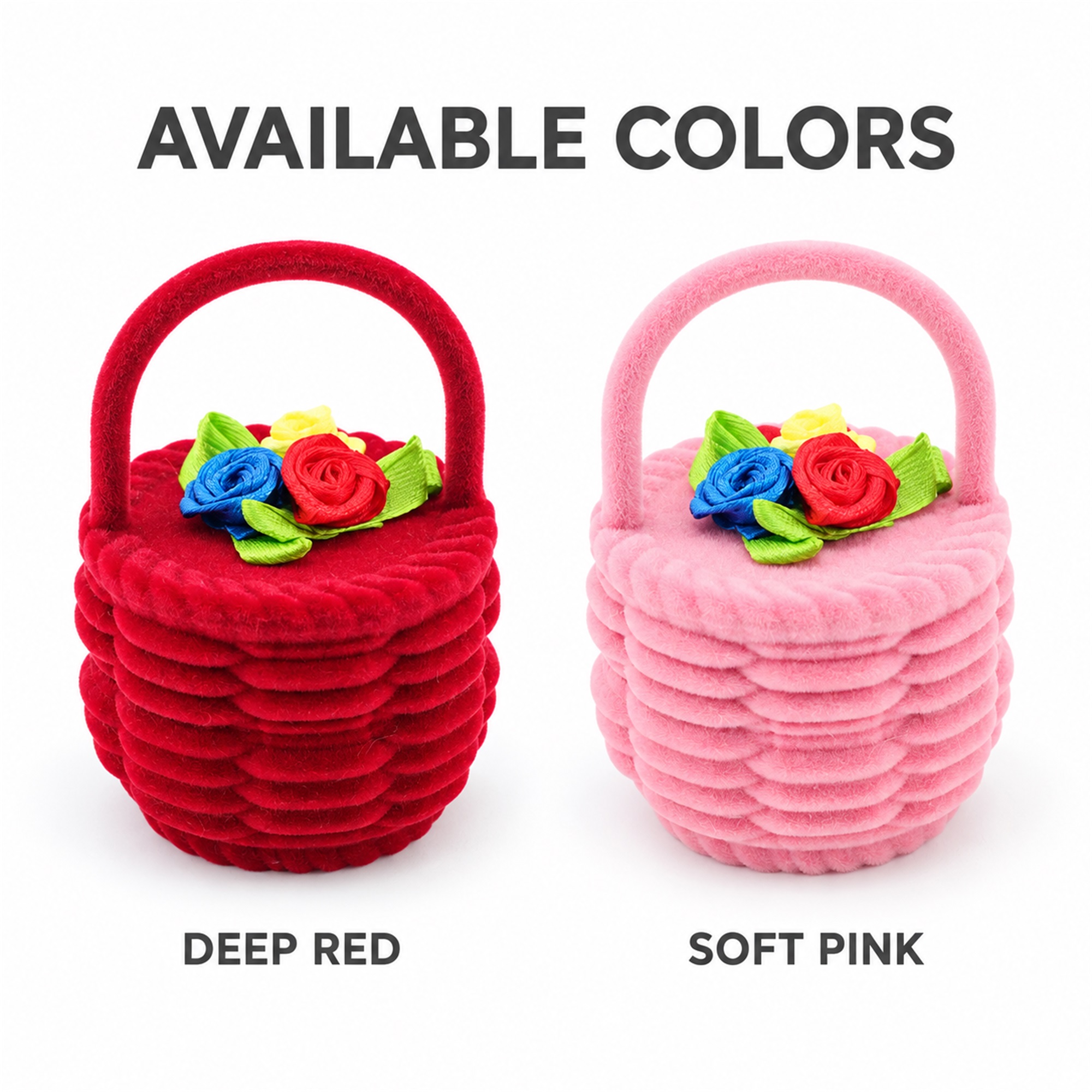 Custom Flower Basket Flocked Jewelry Box available styles and colors