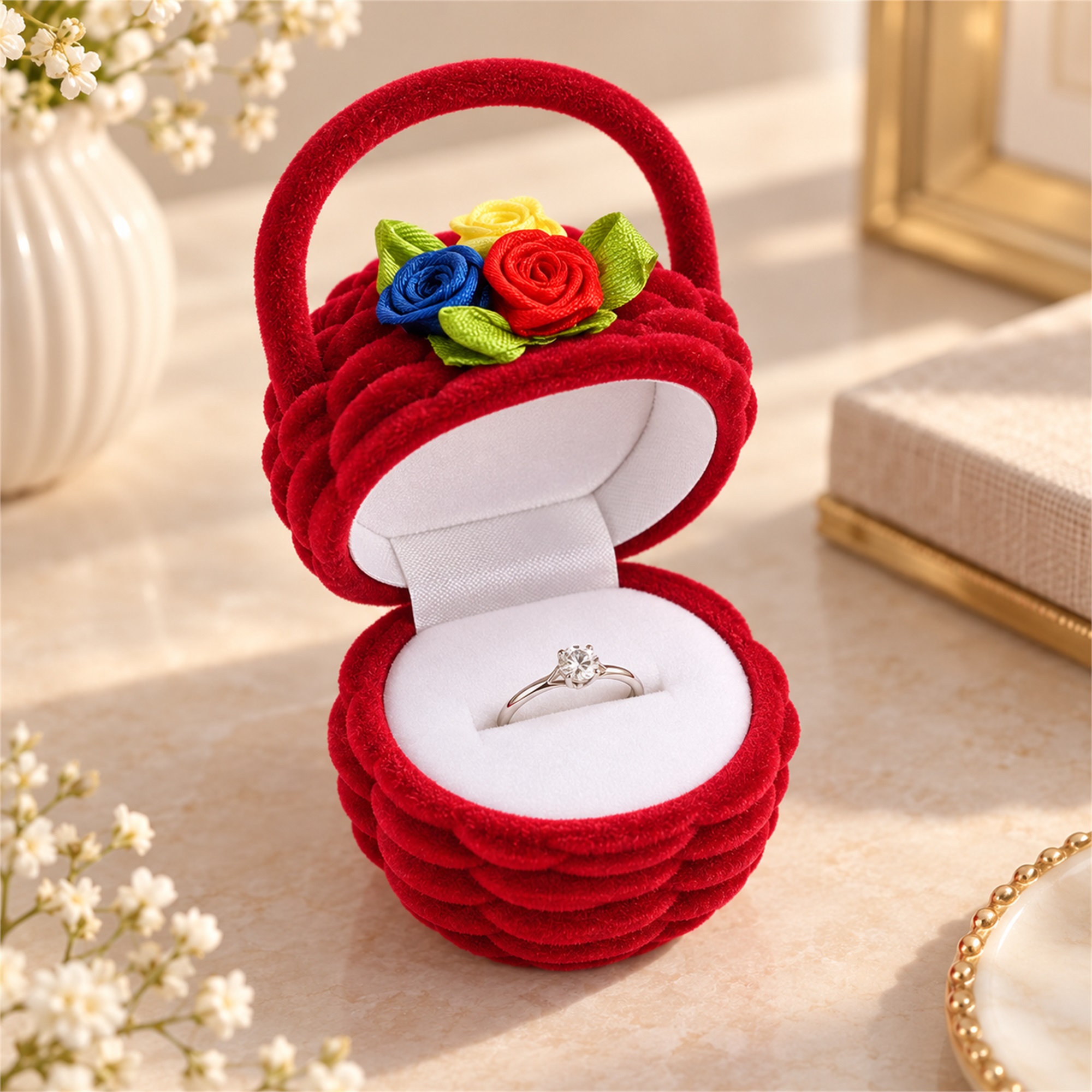Custom Flower Basket Flocked Jewelry Box lifestyle application