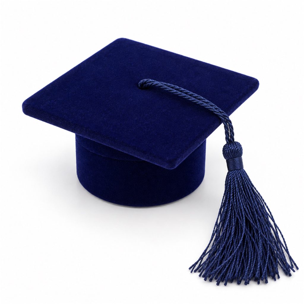 Custom Graduation-Cap Flocked Ring And Earring Jewelry Box front product view