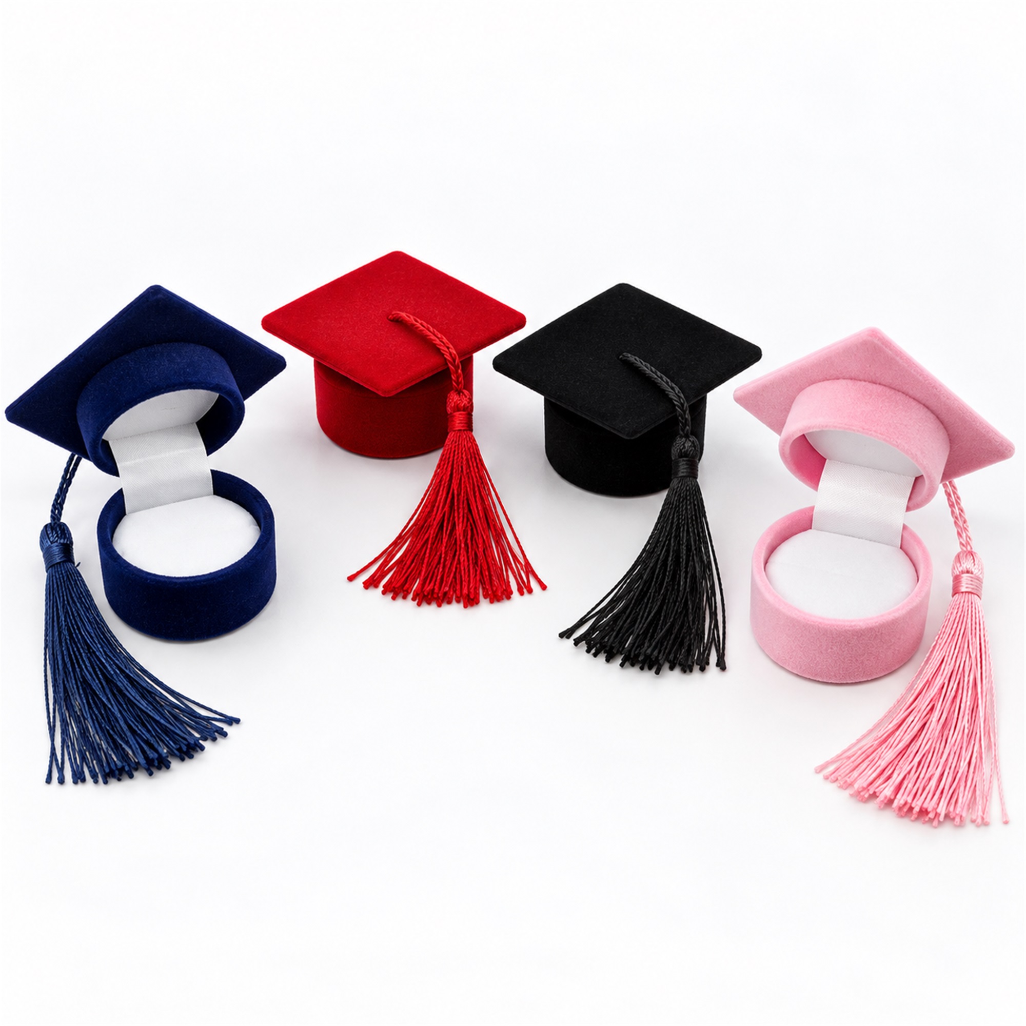 Custom Graduation-Cap Flocked Ring And Earring Jewelry Box available styles and colors
