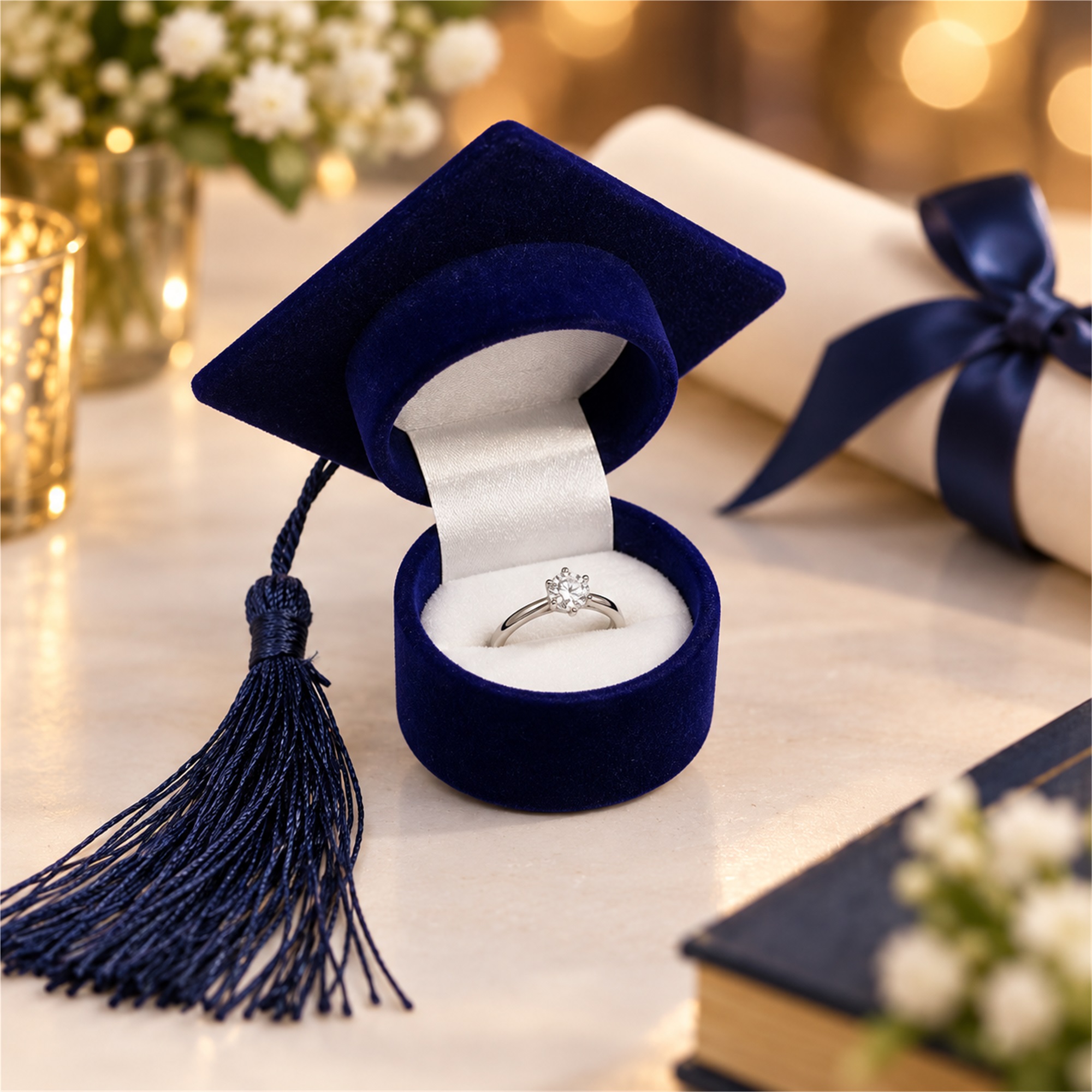 Custom Graduation-Cap Flocked Ring And Earring Jewelry Box lifestyle application