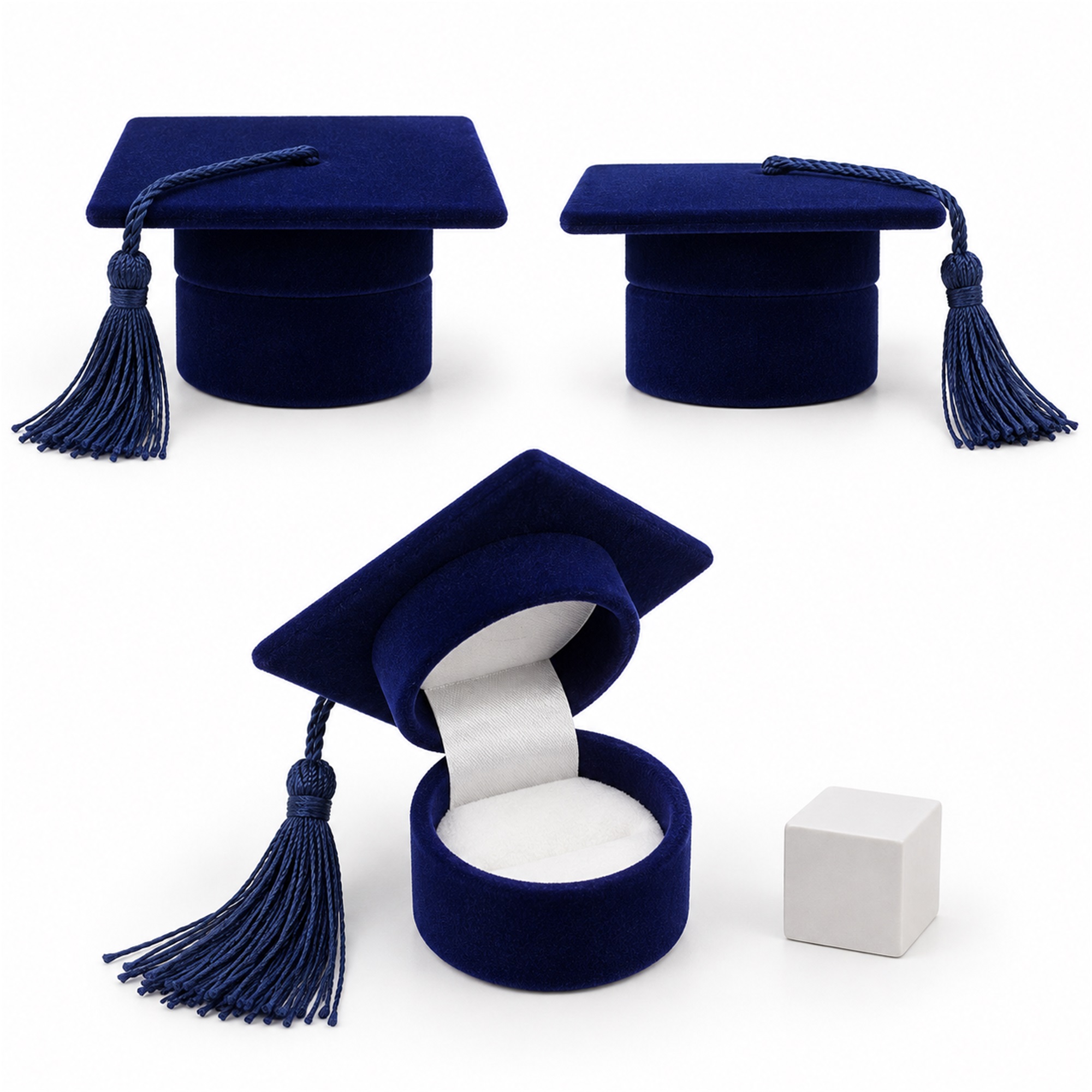Custom Graduation-Cap Flocked Ring And Earring Jewelry Box size and structure
