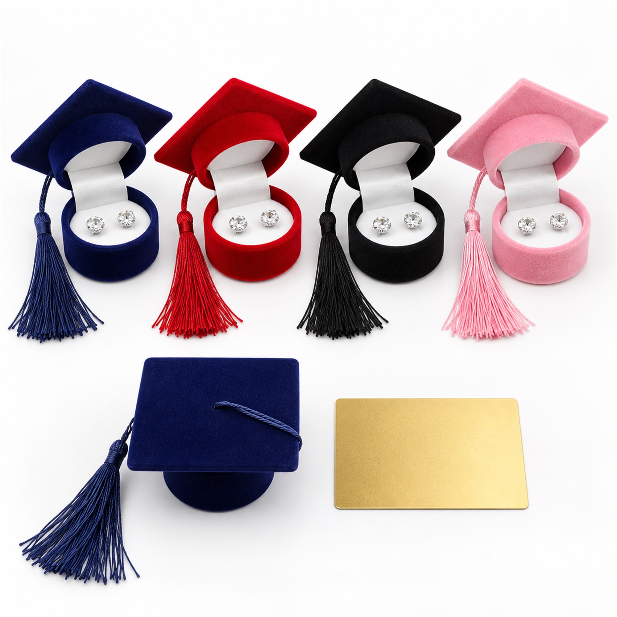 Custom Graduation-Cap Flocked Ring And Earring Jewelry Box custom logo option