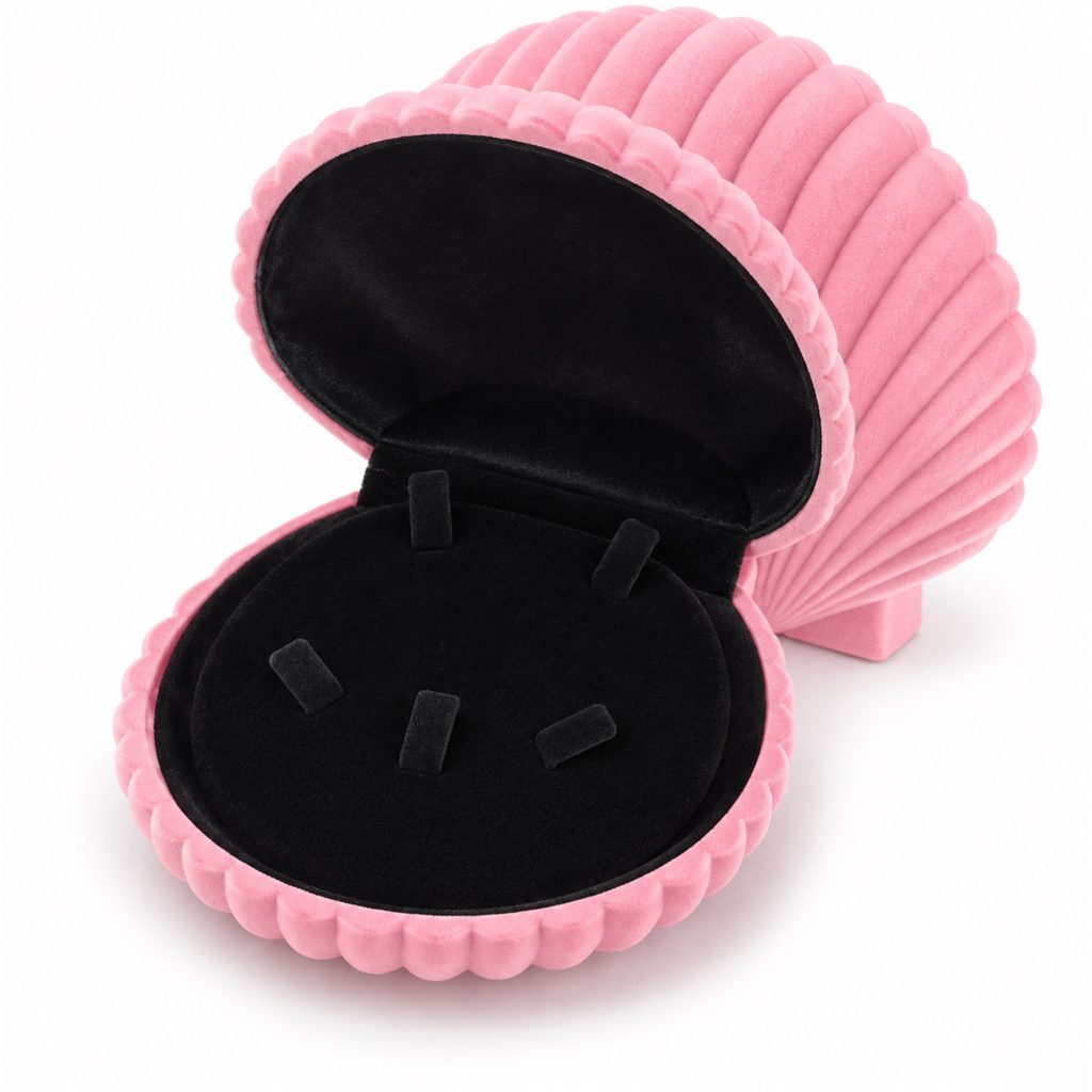 Large Scallop-Shell-Shaped Velvet Necklace And Jewelry Presentation Box front product view