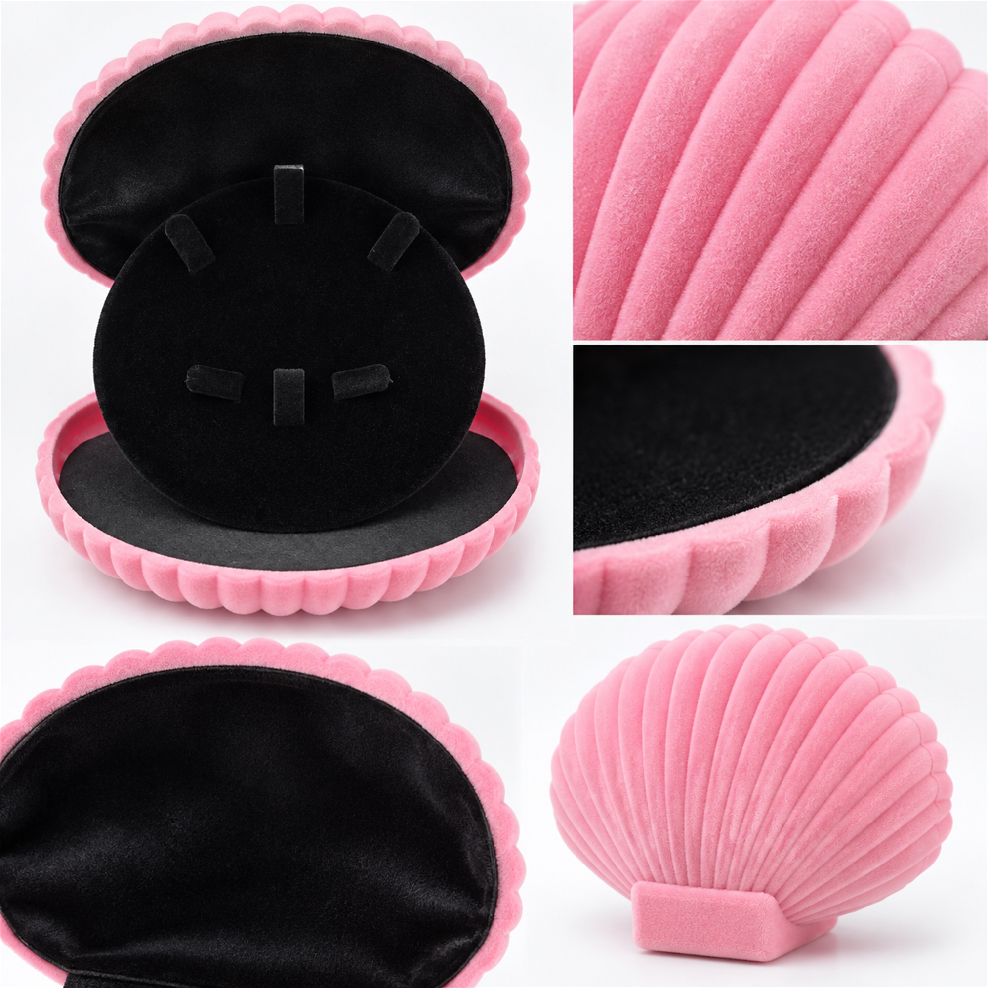 Large Scallop-Shell-Shaped Velvet Necklace And Jewelry Presentation Box product construction details