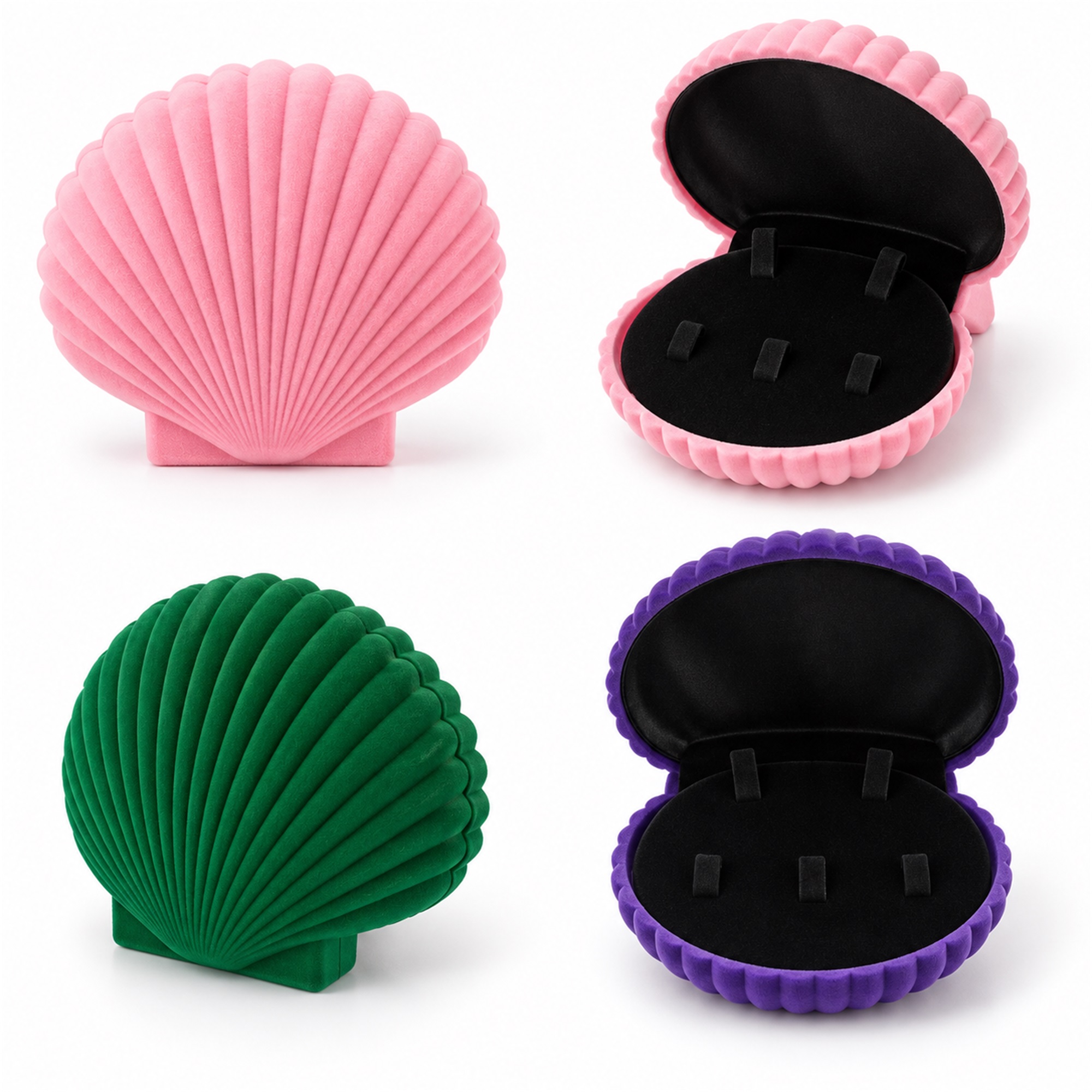 Large Scallop-Shell-Shaped Velvet Necklace And Jewelry Presentation Box additional product views