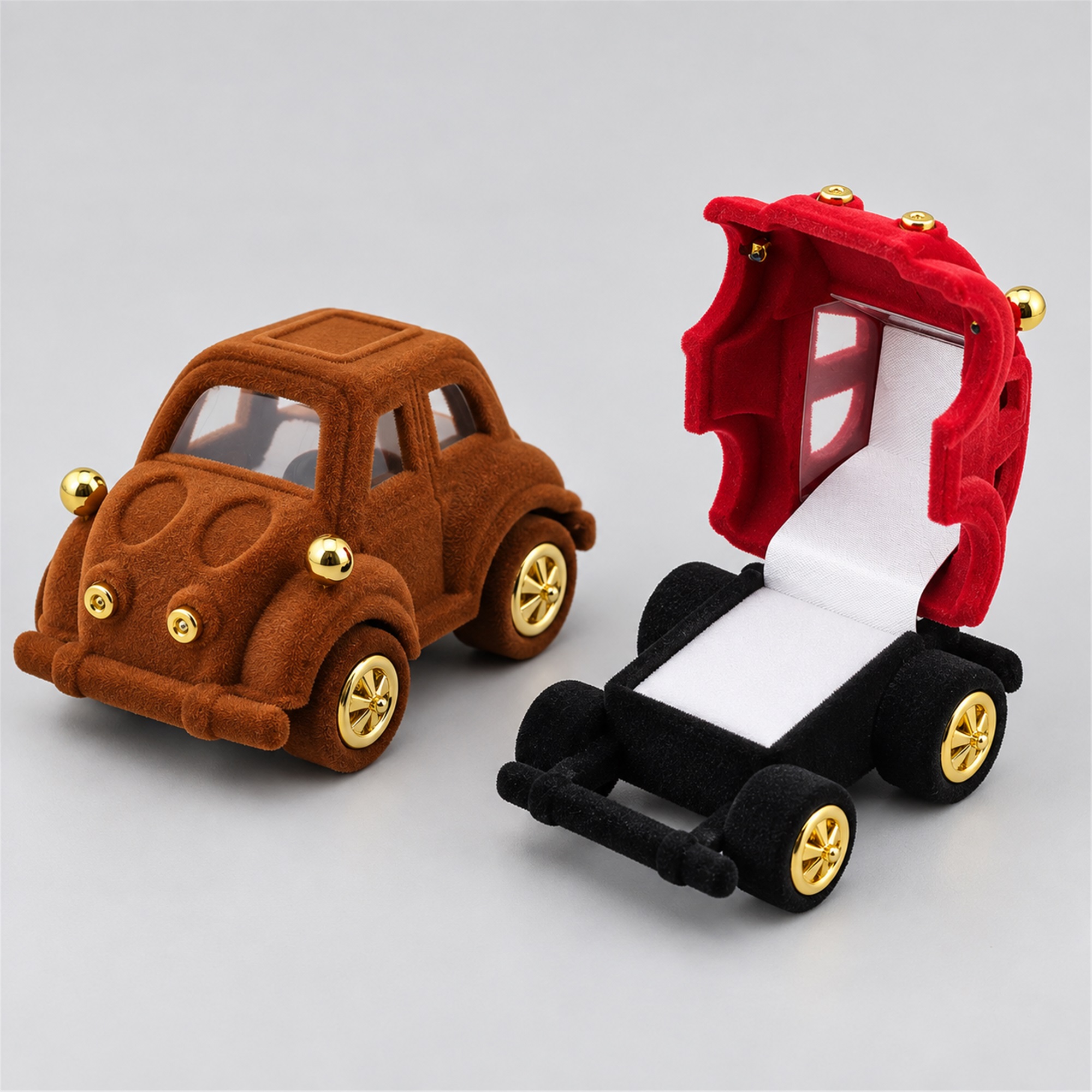 Flocked Vintage-Car-Shaped Ring And Earring Presentation Box available styles and colors