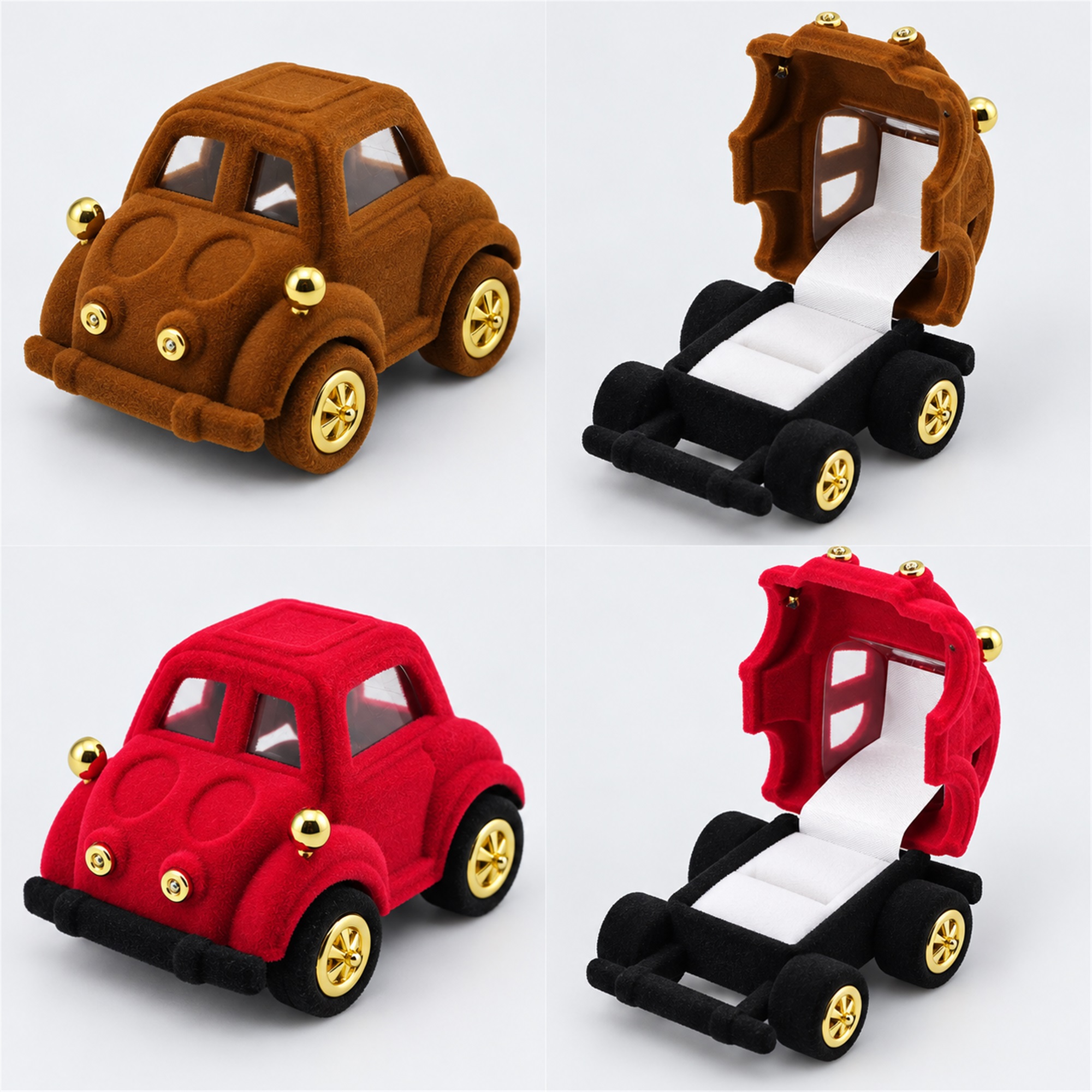 Flocked Vintage-Car-Shaped Ring And Earring Presentation Box additional product views