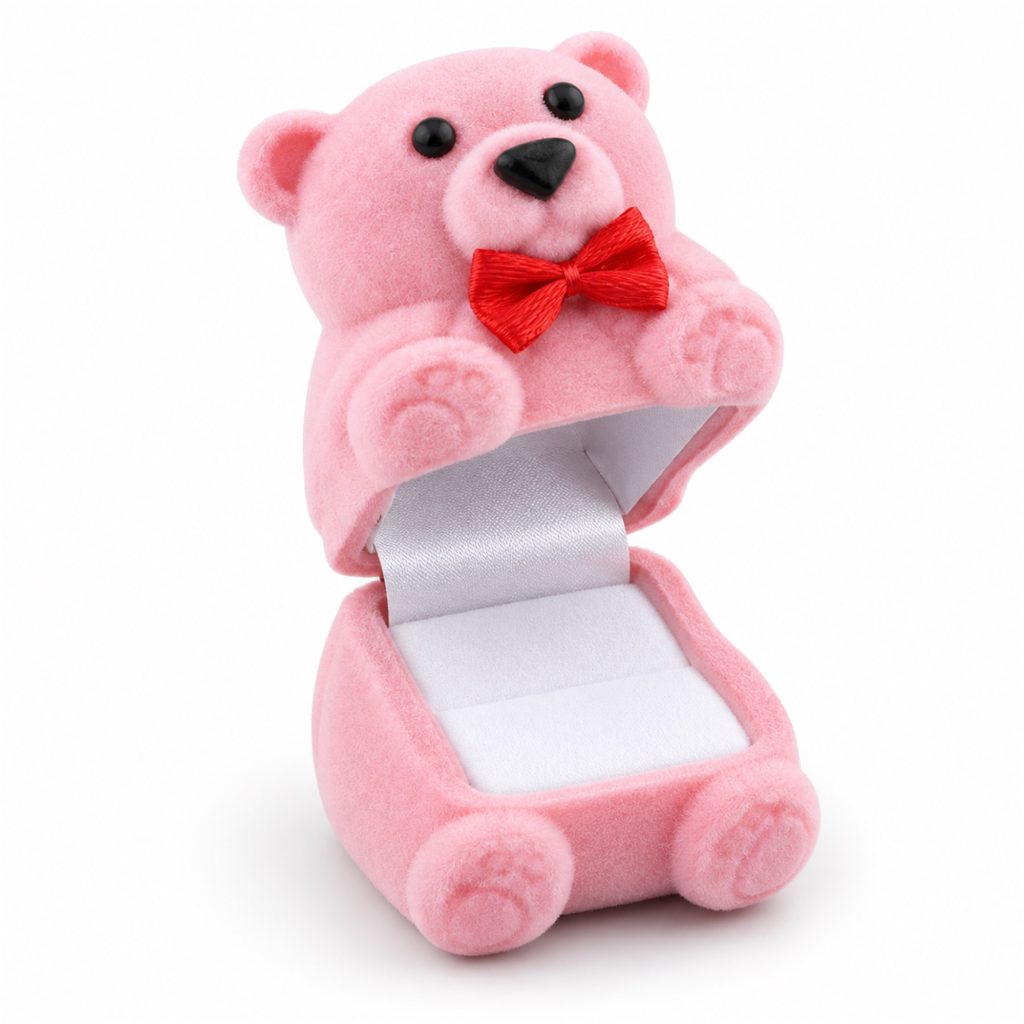 Mini Flocked Seated-Bear Jewelry Box front product view