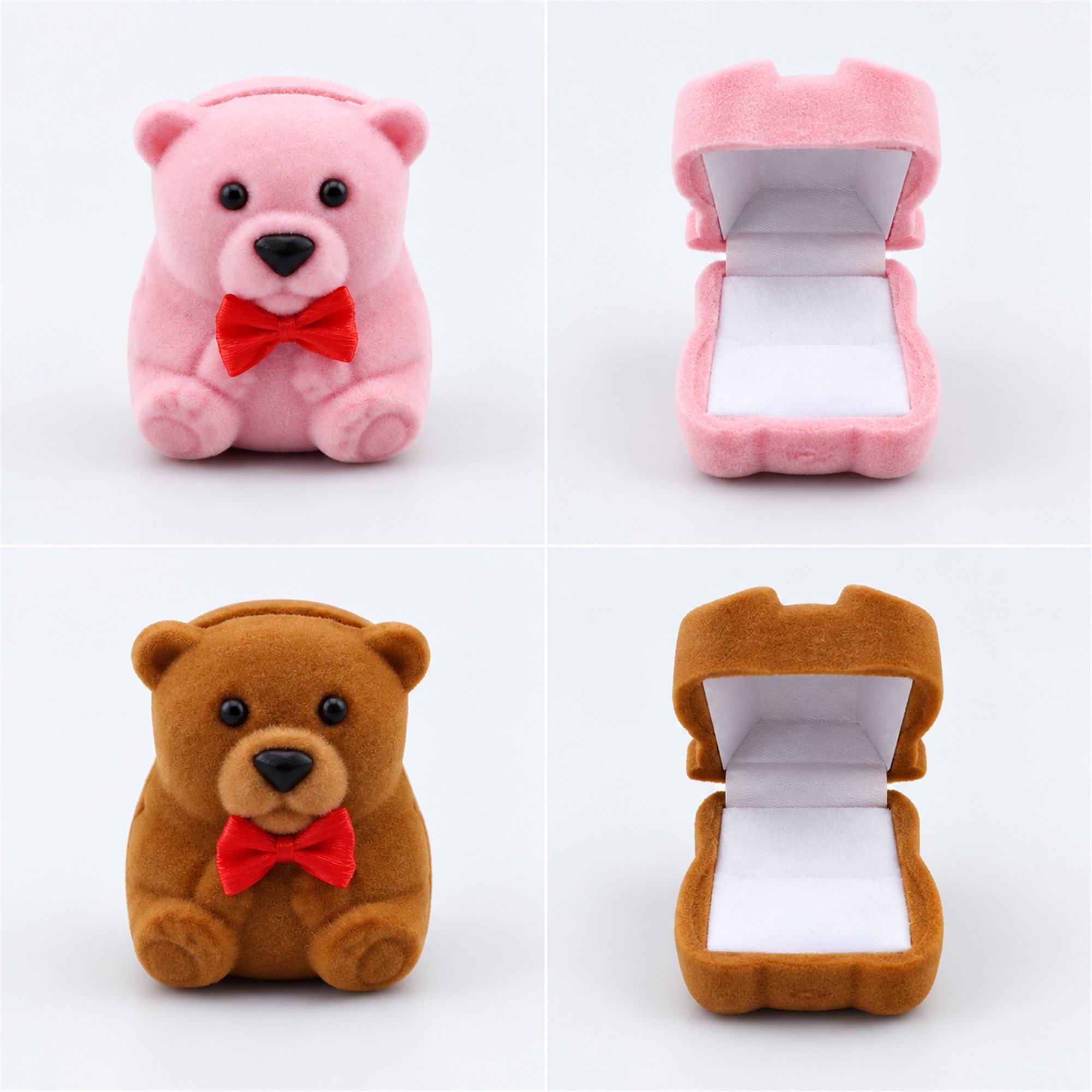 Mini Flocked Seated-Bear Jewelry Box available styles and colors