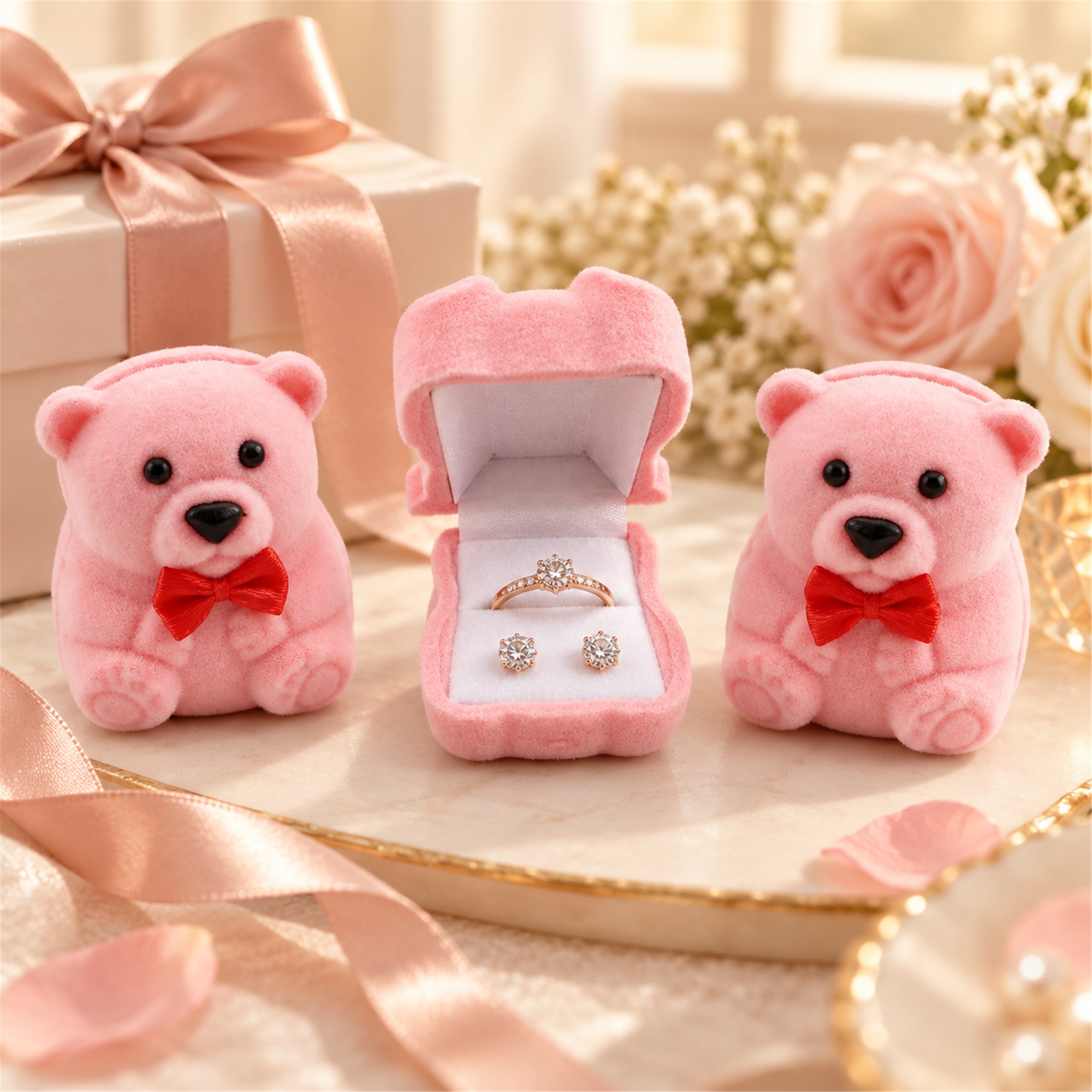 Mini Flocked Seated-Bear Jewelry Box lifestyle application