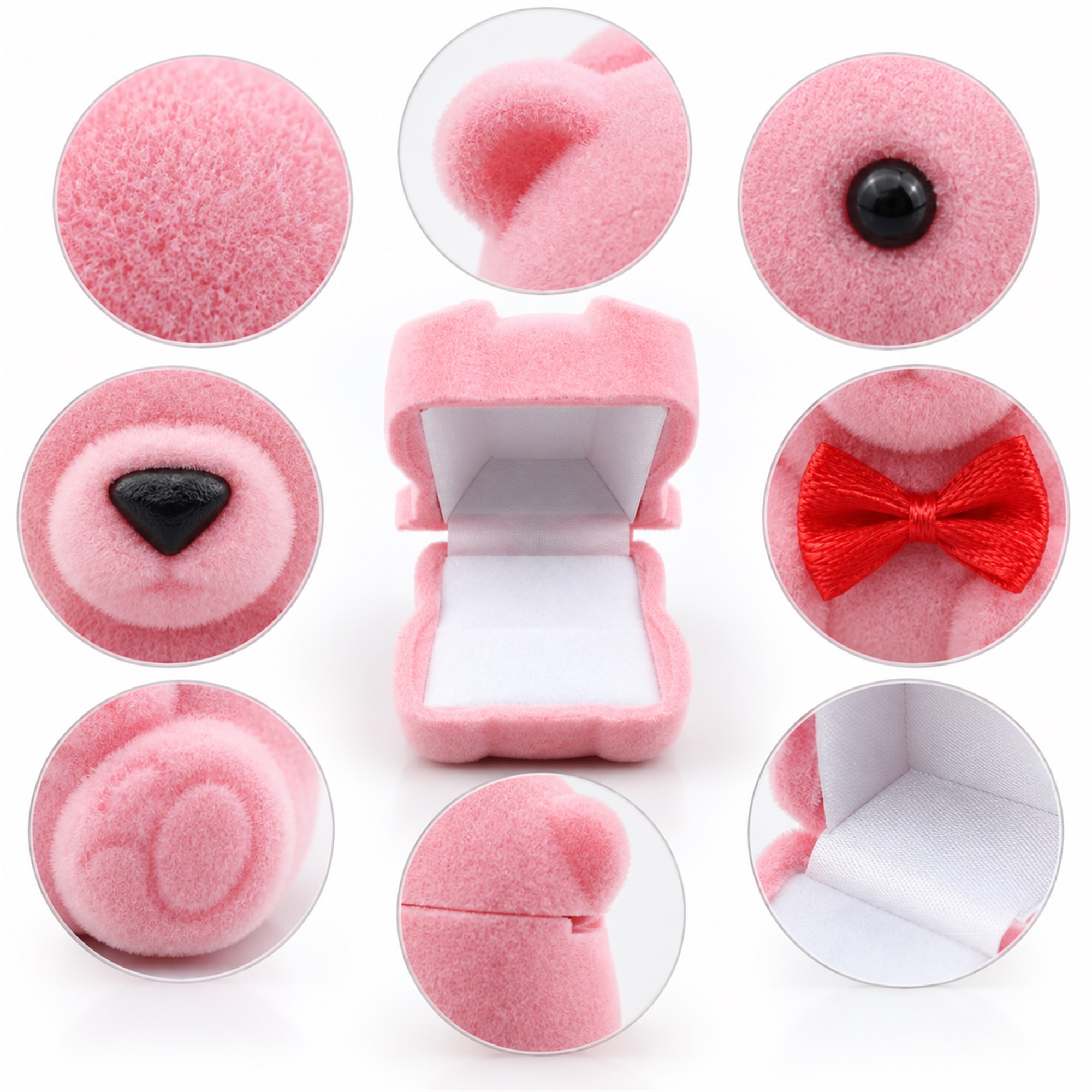 Mini Flocked Seated-Bear Jewelry Box product construction details