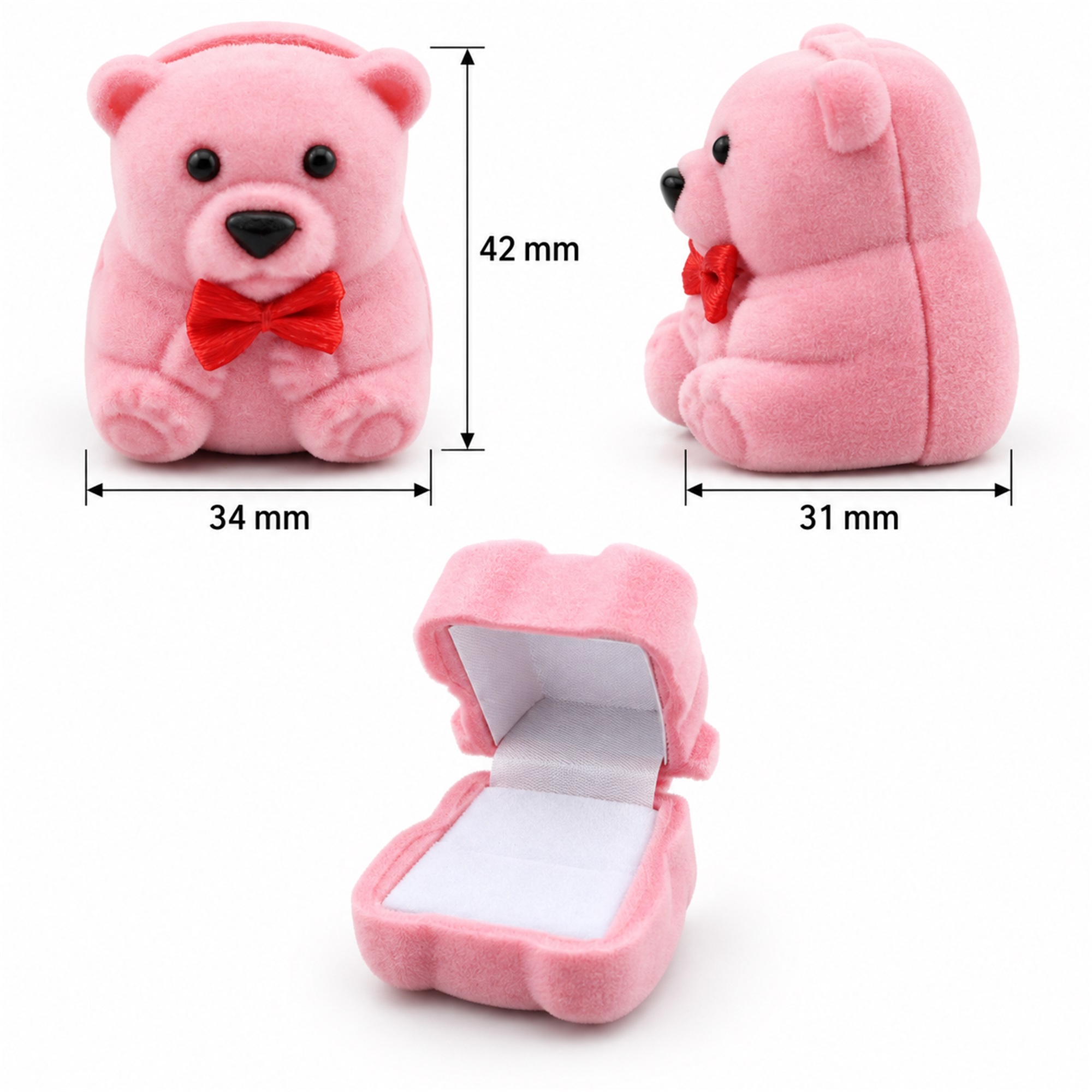 Mini Flocked Seated-Bear Jewelry Box size and structure